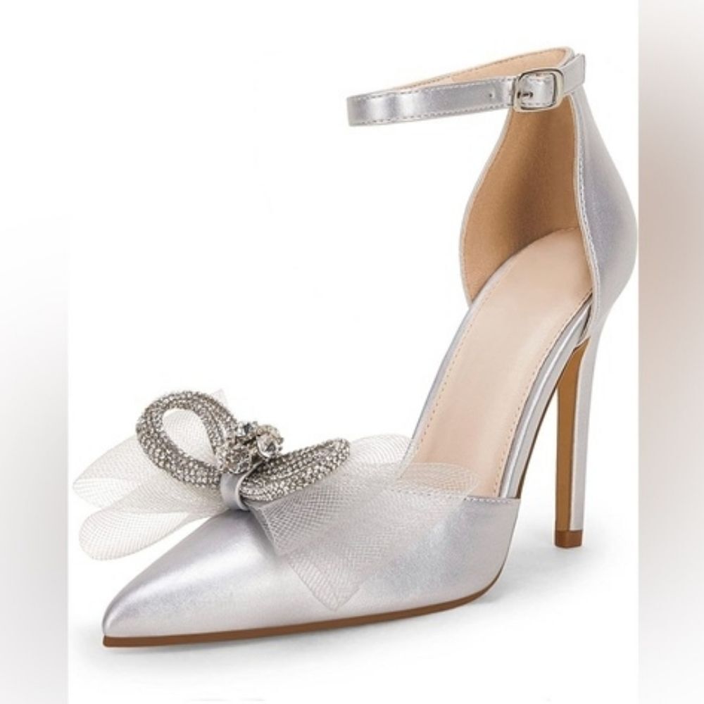 (16-4504)  Coutgo Women's Rhinestone Bow Heels High Stiletto Size 10